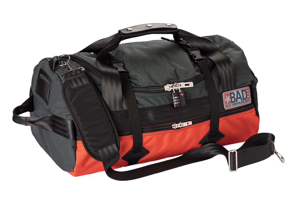 Number 3 Duffel Bag Side Pocket Charcoal Orange