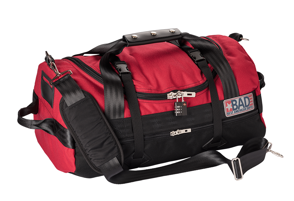 Number 3 Duffel Bag Side Pocket Red Black