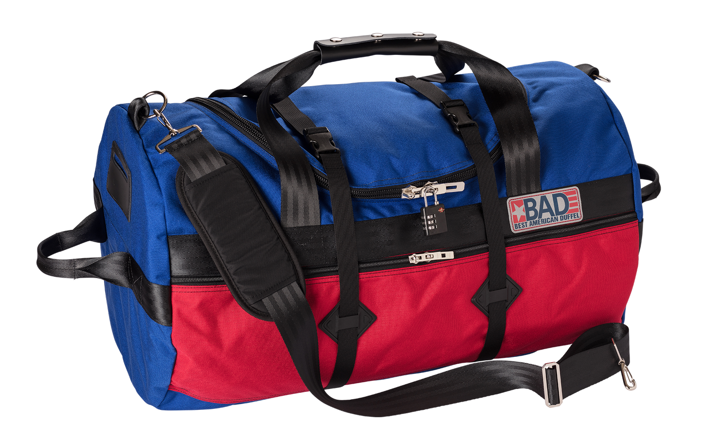Number 4 Duffel Bag Side Pocket Blue Red