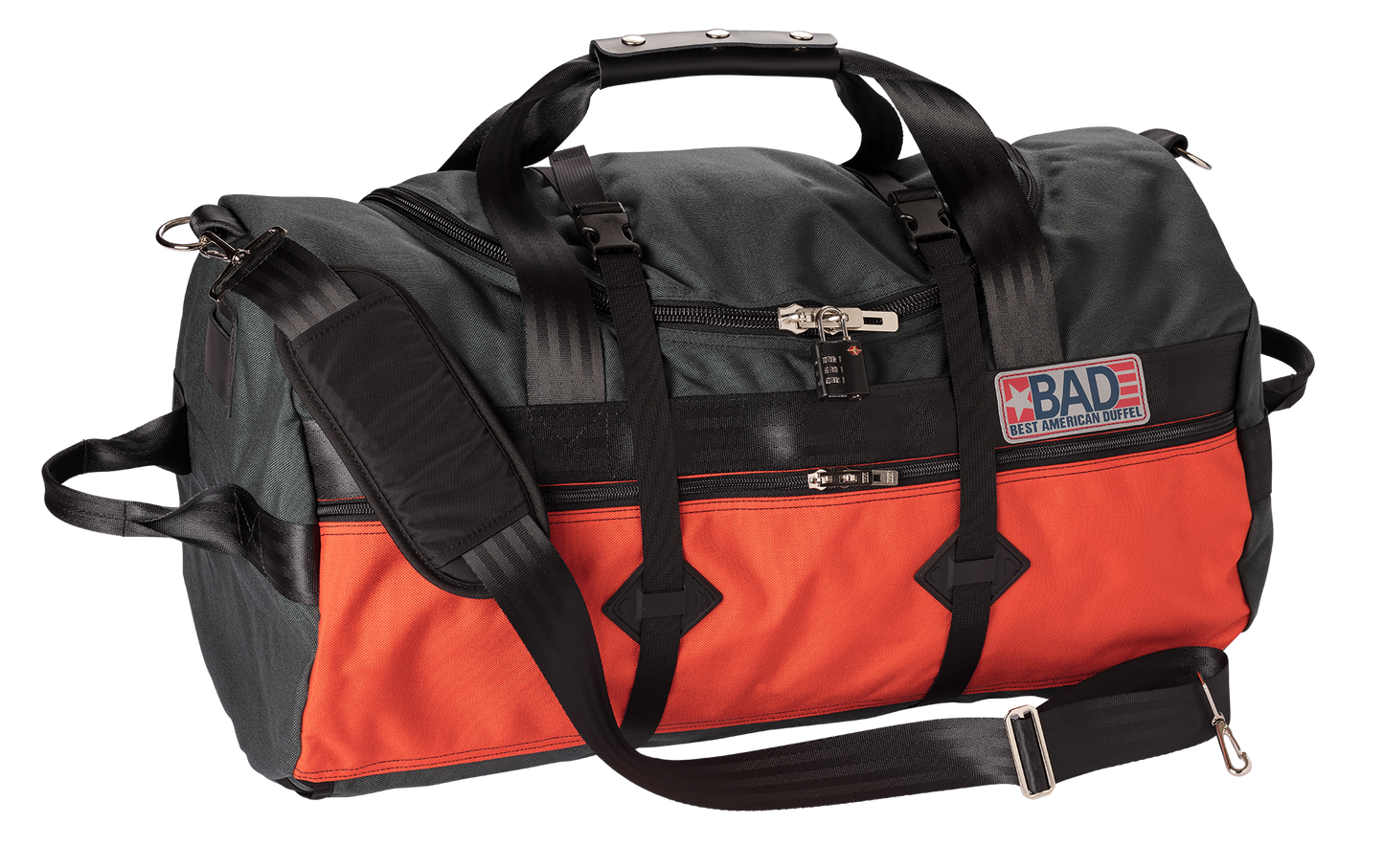 Number 4 Duffel Bag Side Pocket Charcoal Orange