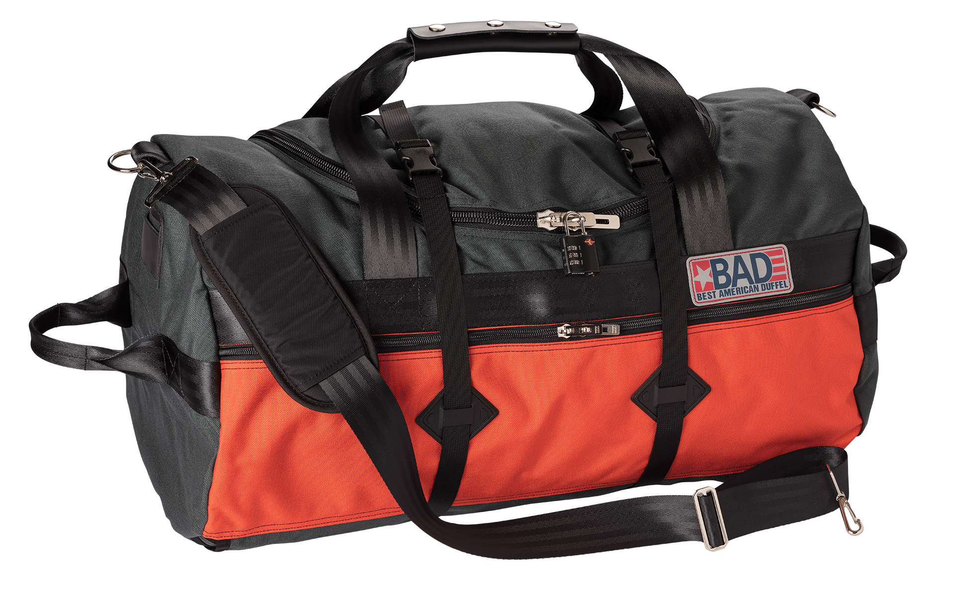 Number 4 Duffel Bag Side Pocket Charcoal Orange