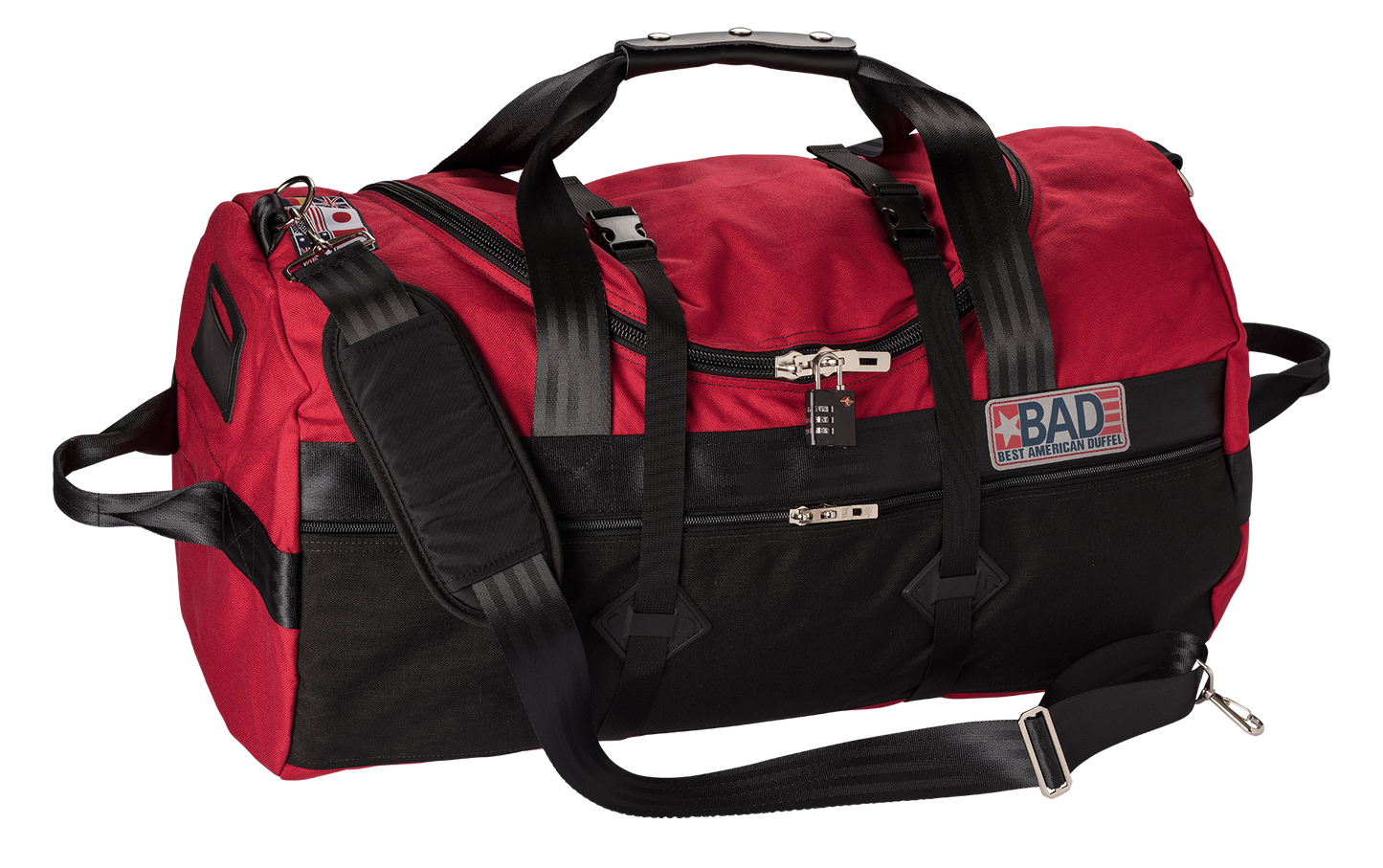 Number 4 Duffel Bag Side Pocket Red Black