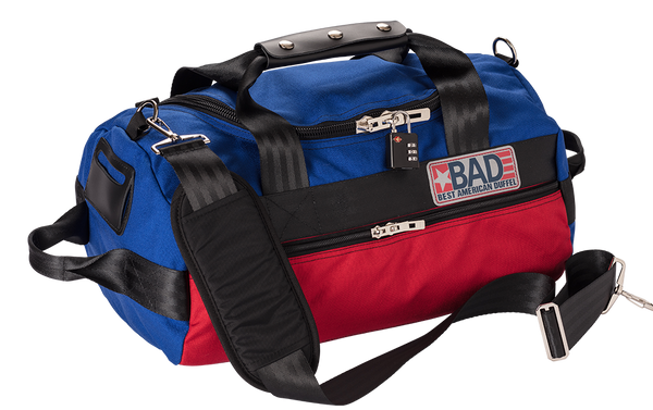 Number 1.5 Side Pocket Duffel Bag Blue Red