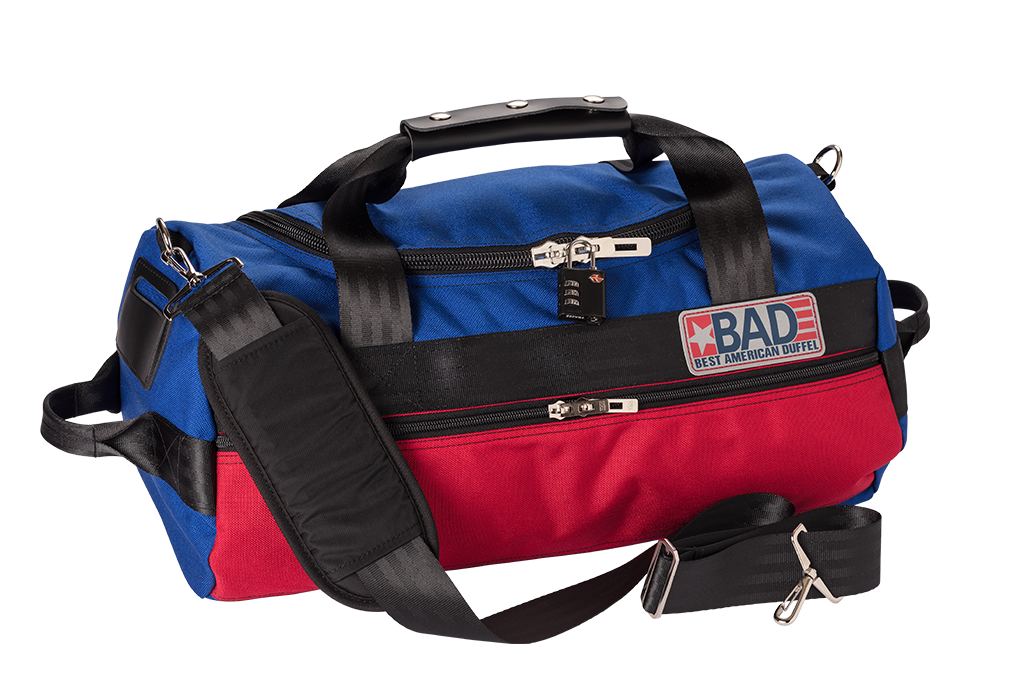 Number 2 Duffel Bag Side Pocket Blue Red